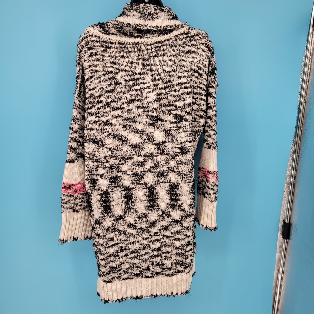 Free People Winter Storm Tunic Sweater Black Combo Neon Pink Stripe Oversized M - Picture 7 of 11